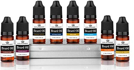 Jax of London 8 Bottles of Beard Oil for Men 10ml each, Various beard care oils in a set, beard growth oil for men with Vitamin E, Avocado, Almond oil Luxury scented beard oil, Men’s Cologne Fragrance