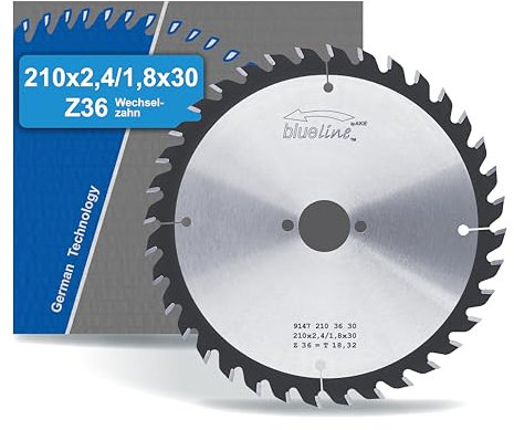 blueline by AKE Kreissägeblatt | 210x30 Z36 Wechselzahn, Hartmetall | mittel-fein | für Holz, Holzwerkstoff, Holzwerkstoff beschichtet, Kunststoff | auf Handkreissäge, Tischkreissäge - für Festool