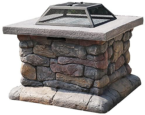 BDXZJ Brasero Exterieur Carrée, Foyer de Barbecue/Chauffage, Table de Foyer en Béton Foyer de Charbon de Bois, Oxyde de Magnésium avec Pare-Étincelles, Tisonnier Et Barbecue