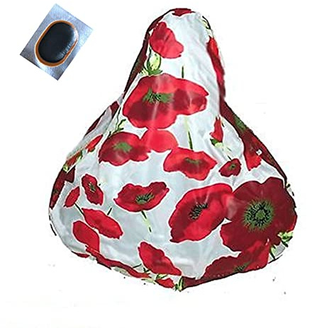 Universal Satteldecke Sattelüberzug Regenschutz Klatschmohn weiß/rot inkl. Schlauchflicken