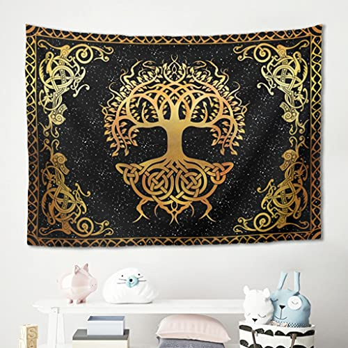 Gamoii Wikinger Yggdrasil Baum des Lebens Wandbehang Wandtuch Tapisserie Picnic Beach Sheet Stranddecke Yogamatte Mehrfarbige Wall Decor Wand Tücher White 200x150cm