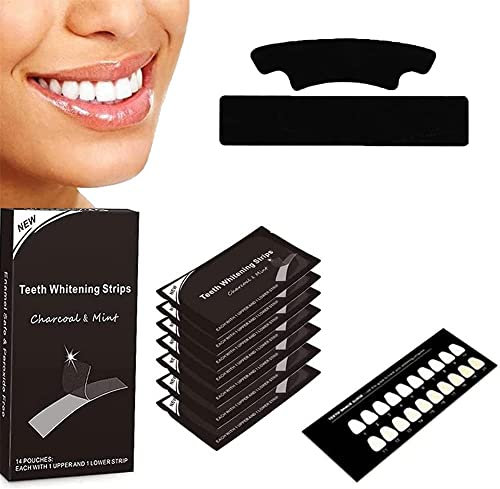 Smile Bandes anti-taches, Bandes de blanchiment des dents, Blanchiment des dents, Élimine les taches de café, de thé et de vin, Rapide et efficace, Autocollant pour dents au charbon actif (7 paires)