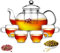 Kyraton 1000ml Glass Teapot with Removable Infuser & Blooming and Loose Leaf Tea Maker and 4 Glass Teacups Set, Stovetop & Microwave Safe Tea Kettle.