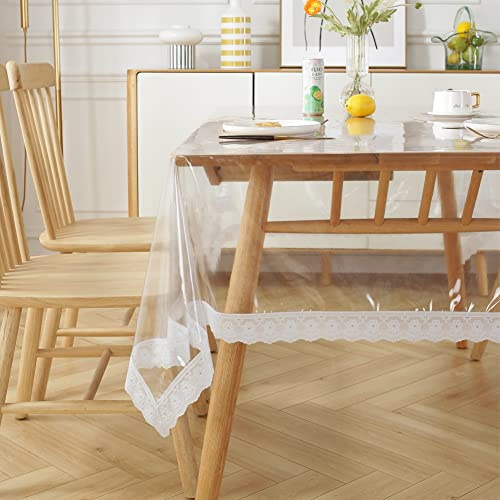 meioro Tovaglia PVC Pizzo Trasparente Rettangolare,Pellicola Protettiva per Tavolo Impermeabile Antiolio Antiscivolo,Tovaglia Protettiva Lavabile,la Dimensione può Essere selezionata (150×230cm)