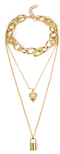 Stfery Kette Anhänger, Mehrlagige Kette Gold Metalllegierung Mehrschichtige Verschluss-Anhängerkette Halskette Frauen Schmuck