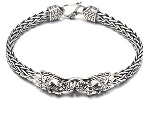 ZFSBRTL 6Mm Königskette Armband, 925 Sterling Silber Wikinger Schmuck Nordische Mythologie Drachenkopf Byzantinische Kette Armband Jahrestag Geburtstagsgeschenk,18cm