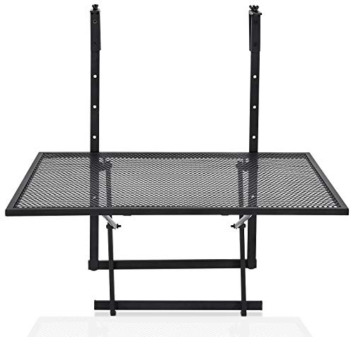 GOPLUS Table de Balcon Pliante, Table de Balcon Réglable en Hauteur, Table Suspendue en Fer, à Accrocher, avec Une Charge de 20 Kg, Résistante aux Intempéries, pour Balustrade de Balcon