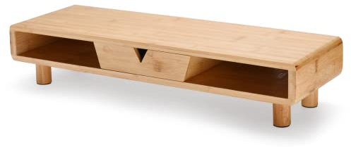 OfficeWorld Range Bambus Monitor Stand Riser mit Schublade - Bambus Monitor Stand Desk Organizer - Holz Schreibtisch Stand Riser für das Halten von Monitoren, Druckern und Laptops - 61 x 20 x 12 cm