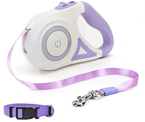 Einziehbare Hundeleine Hundehalsband Kit,5m/16ft Längen Hunde Rollleine,360 ​​° Tangle-Free Hunde Trainingsleine mit LED-Licht und Anti-Rutsch-Griff für Mittelgroße Große Hunde bis 50KG