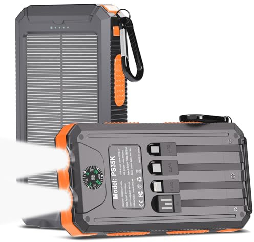 Solar-Power-Bank-Portable-Charger-42800mAh Solar Phone Charger with 4 USB Ports/LED Flashlight QC3.0 Fast Charge USB C External Backup Battery Pack Compatible with iPhone Tablet, for Outdoor, Camping