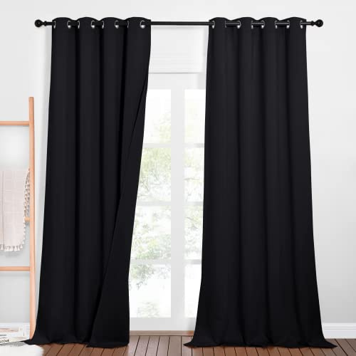 PONY DANCE Akustikvorhang Schalldämmung Thermo Vorhang gegen Hitze | 2er Set, H240xB132cm, Schwarz, Blickdichter Vorhang Hitzeschutz, Schallschutz Vorhang, Ösen, für Schlafzimmer Kinderzimmer
