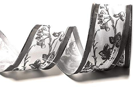 s.dekoda Trauerband 20m x 60mm Grau - Silber Trauerkreuz - Efeu Trauerschleife [9001-903]