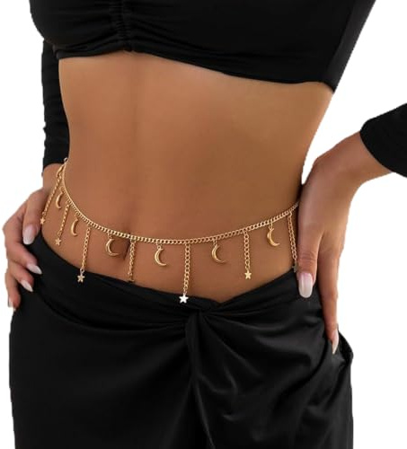 Cadena de cintura JUSTUSNX cadena de vientre en capas cadena de vientre Sexy cadena de estómago accesorios de joyería corporal para mujeres y niñas (A)