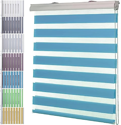 Tür Fenster Rollo Jalousette 110 x 160 cm Doppelter Stoff, durchscheinend Vertikaljalousie für Babyzimmer Inkl. Aller Montage-Teile für Tür und Fenster, Blau