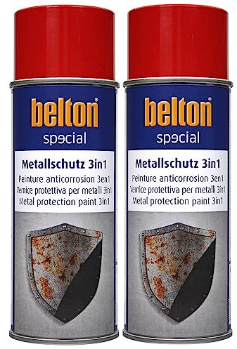 ECI 2x Belton Metallschutzlack 3in1 400 ml Metallschutzfarbe Schutzlack Rostschutzfarbe Rostschutzlack Farbe nach Wahl (Feuerrrot)