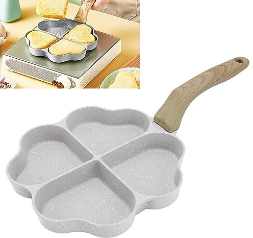 BEIJIALY 4 Cup Nonstick Egg Frying Pan, Heart Pancake Pan, Skillet Pans for Cooking, Heart Shaped Egg Procher Uniform Heating Pancake Pan with Handle for Kitchen(White)