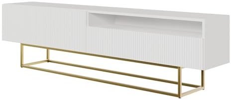 Selsey TV Schrank Board Sideboard Fernsehtisch Fernsehschrank 175 cm Goldene Beine Mit Offenem Fach Gefräste Front Weiß Veldio