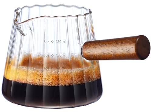 TIWPAJS Espresso Cups With Wood Handle 6oz, Espresso Accessories, Milk Frothing Pitcher, Glass Measuring Cup, Shot Glass