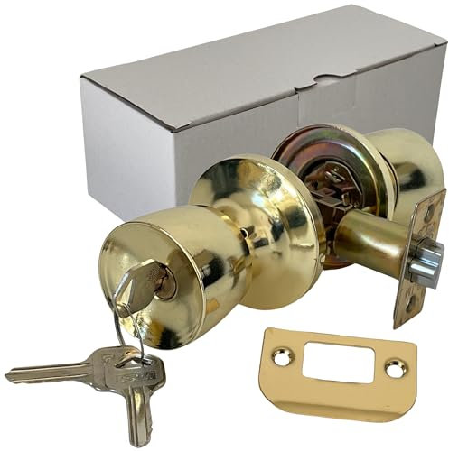 HUW Türknauf mit Schloss Metall Drehknauf Zylinder Verrriegelung Rund Türgriff Drehbar Lock Griffschloss Mit 3 Schlüssel Rosette Einsteckschloss gold (gold)