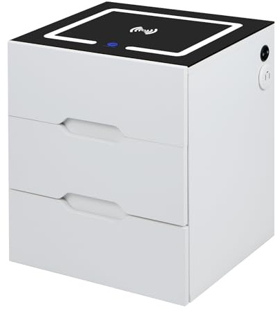 Panana Bedside Table with Wireless Charging Station & 2 USB Port, LED Smart Nightstand with 3 Drawers End Table Night Stand Organizer for Living Room Bedroom Use (White)