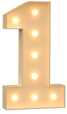 120cm-4ft Large Decorative LED Light Up Numbers 1, Marquee Light Up Sign, Mosaic Numbers for Balloons for Birthday Wedding Party Valentine's Day