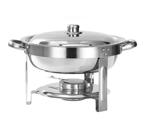 NISMIA Edelstahl Chafing Dish Buffet Set, rund Chafing Dish Set, mit Glas-sichtdeckel und deckelhalter, warmhaltebehälter für Catering, Buffet und Party,D,4.5L