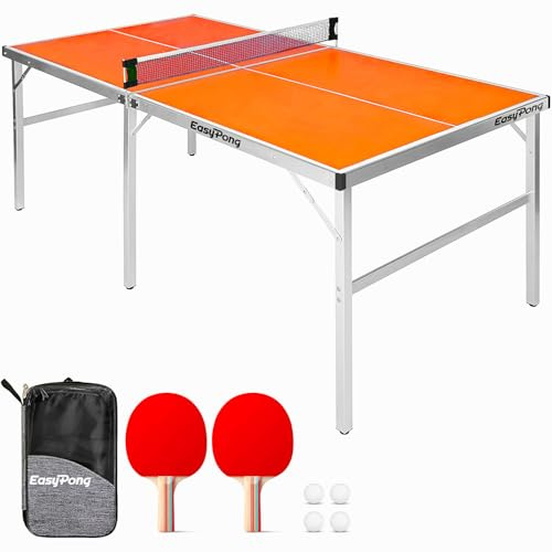 Original Cup EasyPong Orange pingisbord, 182 x 91 cm, premiumkvalitet, lätt att bära, stabilt, perfekt utomhus och inomhus, 2 racketar + 4 bollar, bordtennis, 100% nöje, OriginalCup