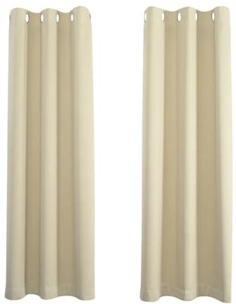 Happy Homewares Cream Eyelet Curtains - 66 x 84 Inch Drop - Elegant Room Darkening Blackout Curtains with Thermal Insulation - 2 Panels for Bedroom or Living Room
