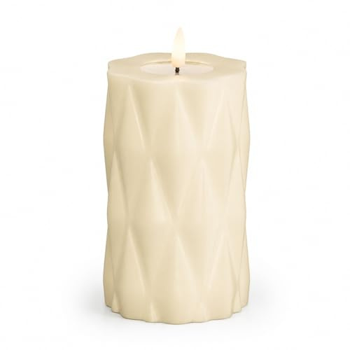 ReWu Deluxe Homeart Harlequin LED Stumpenkerzen ? Echtwachs, 400h Brenndauer inkl. Timer, Sicher & Langlebig Creme 7,5 x 10 cm