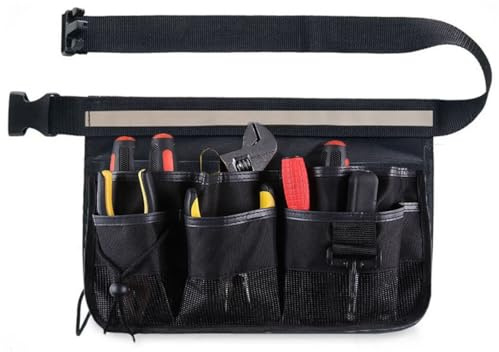 8-Pocket Tool Pouch with Belt Clip - Garden Tool Belt for Men & Women, Small Tool Pouch with Multiple Pockets for DIY, Gardening, Woodworking - Adjustable Utility Belt for All Hand Tools (Black)