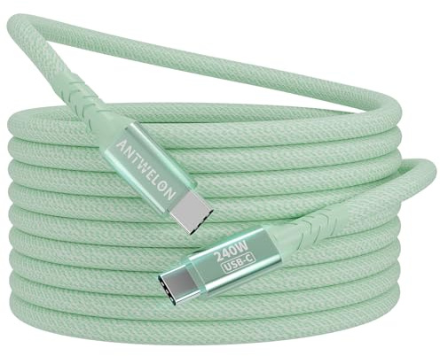 ANTWELON 240W Câble USB C vers USB C 2M PD 3.1 USB Type C Charge Rapide Nylon Cable pour iPhone 16 15 Pro Max Samsung Galaxy S24 S23 Macbook Pro iPad Pro (vert)