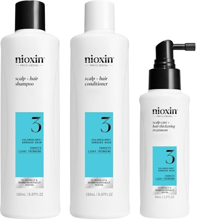 Nioxin Scalp + Hair Thickening Sistema 3 Kit Trifasico - Capelli Colorati o Secchi con Assottigliamento Lieve - Shampoo, Balsamo e Trattamento per la Cute (150+150+50ml)