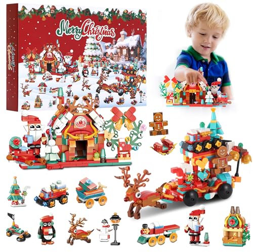 Calendario Adviento 2024, Calendario Adviento Kinder, Calendario de Adviento con 24 Regalos Navidad, Regalo de Juguetes de Construcción para la Cuenta Regresiva de Navidad para Niños y Niñas
