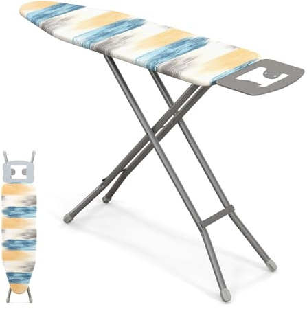 LIFEZEAL Planche à Repasser 133 x 34 cm, Grande Table à Repasser Pliable et Réglable en Hauteur sur 7 Niveaux, Table à Repasser en Acier au Carbone (Jaune et Bleu)