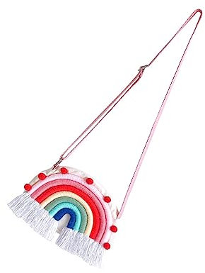 JEWEDECO Kinderhandtasche Umhängetasche Aus Baumwolle Regenbogen Design Verstellbarer Schultergurt Aufbewahrungstasche Für Kleinkinder Wandbehangtasche