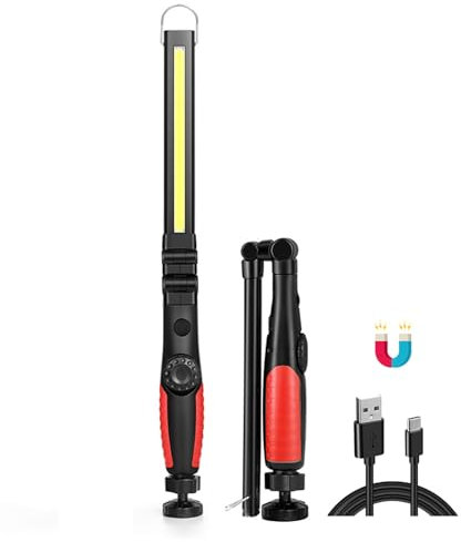 FEVKFTXF Lampe de Travail LED Rechargeable par USB Lampe de Mécanicien Pliable 450 Lumens Rotation a 360 Lampe de Poche Magnétique a Gradation 3 Modes D'éclairage Étanchéité IPX4
