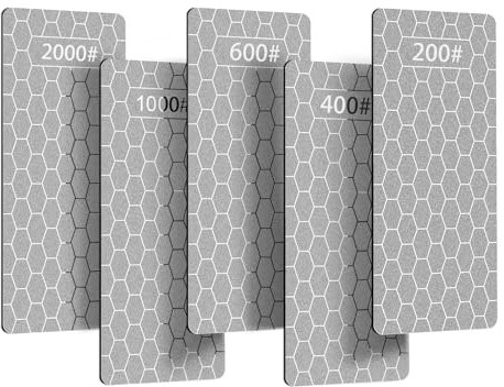 5 Stück Diamant Schleifstein Set，Diamant Messerschärfer Honigwabenoberflächenplatte mit Rutschfester Basis，200/400/600/1000/2000 Körnung Schleifsteine für Messer Küchengeräte Scherenmesser Wer