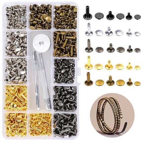 180Teilig Leder Nieten Set,3 Größen Ledernieten,Buchschrauben,Gürtel Nietenzange Set Kleidung,Doppelkappennieten,Schraubnieten,Hohlnieten mit Fixierung Werkzeug für DIY Leder Handwerk Gürtel Reparatur