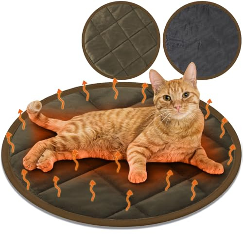 Drydiet 2 Pcs Cat Heating Pad Round 16 Inch Self Heating Cat Mat Washable Heated Cat Bed Anti Slip Cat Warming Pad Pet Bed Mat for Kennel Dog Crate Indoor Outdoor(Coffee,16 Inch)