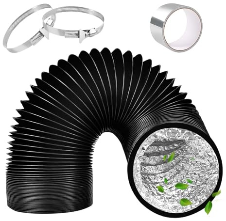 100mm Tumble Dryer Vent Hose 4.2m PVC Aluminium Ducting Hose Black | Flexible,with 2 Clamps,1 Volume Tape Air Ducting Vent for Air Conditioner, HVAC Ventilation, Cooker Hood, Extractor Fan