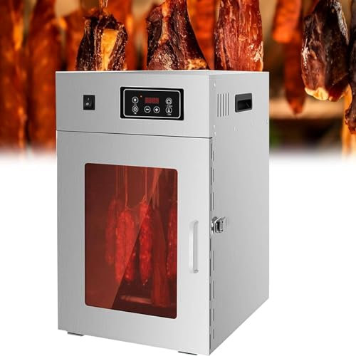 LSHFYV Commercial Food Dehydrator, 800W Stainless Steel Food Dehydrator and Dryer, Adjustable Temperature 30-90°C, Food Dehydrator with 14 Hooks for Drying Biltong, Meat, Fruit