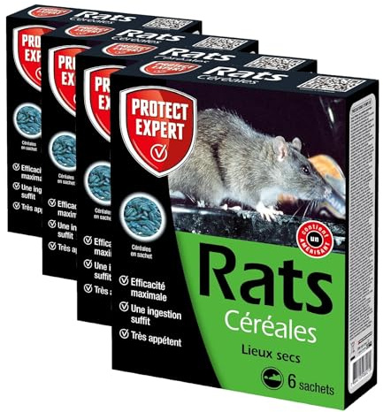 PROTECT EXPERT Anti Rat 150 g - 6 sachets Céréales prêt à l'emploi - Efficacité Maximale - Très Appétent - Une Ingestion Suffit (Lot de 4)
