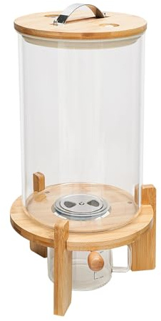 Reisspender, 7,5L Haferflocken Vorratstank, Vorratsdosen Luftdicht, Mehl und Müslibehälter mit luftdichtem Deckel und Holzständer, Glas-Lebensmittelbehälter für Küchenorganisation und Speisekammer