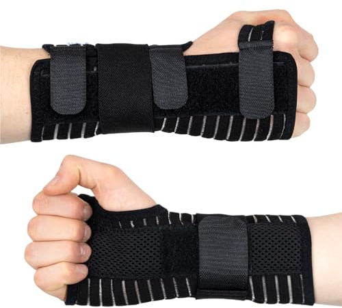 Actesso Atmungsaktive Handgelenkschiene Handgelenkstütze mit Stützgurt - Entlastung für Karpaltunnelsyndrom, Verstauchungen, RSI und Sehnenscheidenentzündung (Schwarz, M, Rechts)