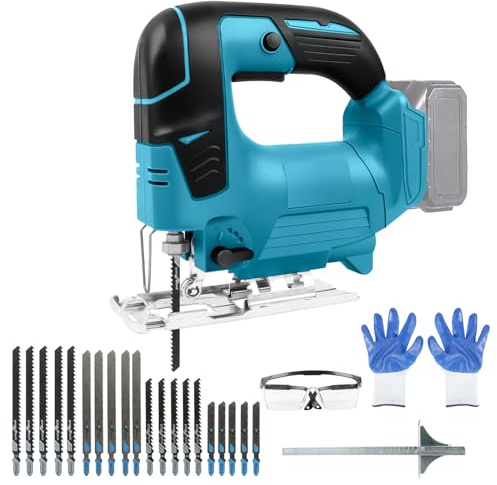 Akku Stichsäge kompatibel mit Makita 18V Akku, Elektro-Stichsäge mit 20 Stichsägeblatt, Arretierung und stufenlosem Geschwindigkeitsschalter,für Holz, PVC, Sperrholz und Metall (ohne Akku)