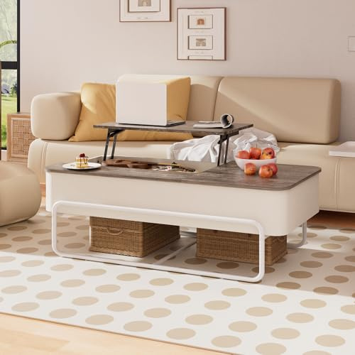 PURFINO Couchtisch Höhenverstellbar – 3-Teiliger Industrietisch, Ausziehbarer Schublade, Stabiler Metallrahmen & Versteckter Stauraum, Kaffeetisch für Wohnzimmer, Kleine Räume, Home Office