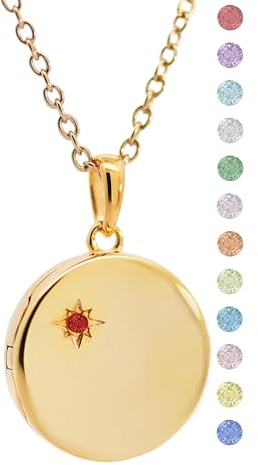 Medaillon Kette mit Geburtsstein Damen Mädchen Mutter Tochter Geschenk | Silber 925, Schmuck Muttertag Geburtstag Mama Kind personalisiert, Medaillon zum Öffnen für Bilder, Foto-Service & Gravur