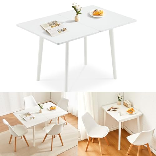 LEMROE Folding Dining Table, Wooden Flip-Top Dinner 2-4 Seater Table