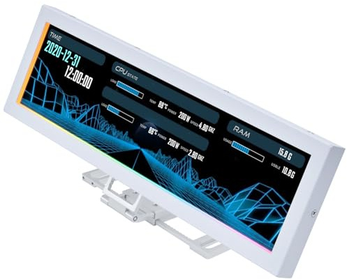 Lian Li 8.8 Universal Screen White – USB Hardware Monitor with 1920×480 Resolution, 500 nits Brightness, Flexible Mounting Options, ARGB Edge Lighting