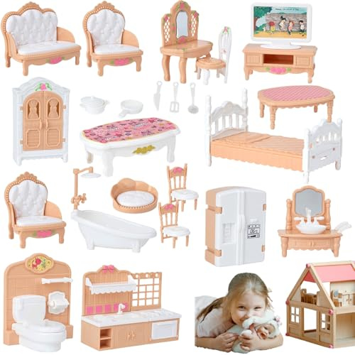 Ensemble de Meubles de Maison poupée 4 Ensembles Accessoires Maison poupée Miniatures réalistes pour Enfants Chambre Salle Bain Bricolage Semblant Jouer
